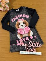 Vestido Infantil Kukie Inverno Preto Cachorrinha