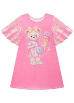 Vestido Infantil Kukie Rosa Ursinho Malha Power 81571