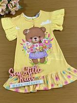 Vestido Infantil Kukie Verão Amarelo Ursinha Flores