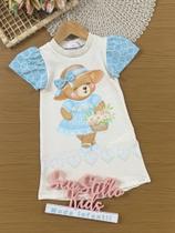 Vestido Infantil Kukiê Verão Bege Ursinha Lacinho 3D