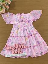 Vestido Infantil Kukie Verão Chiffon Rosa Floral Vestido Infantil Kukie Verão Chiffon Rosa Floral