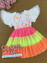 Vestido Infantil Kukie Verão Colorido Tule Borboleta