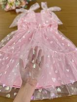 Vestido Infantil Kukie Verão Rosa Tule Coração