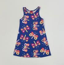 Vestido Infantil Kyly Azul Estampado Borboletas Coloridas Conforto e Estilo Verão