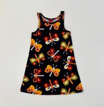Vestido Infantil Kyly Preto Borboletas Coloridas Conforto e Estilo Verão