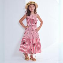 Vestido Infantil La Belle Menina Listrado Vermelho Rosas