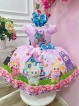 Vestido Infantil La bubu 3D Rosa Colorido Festas Aniversário