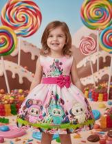 Vestido Infantil Labubu Monsters Sorriso Festa Aniversário