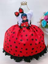 Vestido Infantil Lady Bug Branco e Vermelho com Lacinho super luxo festa 0108LB