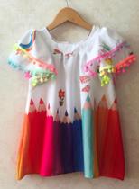 Vestido Infantil Lápis De Cor Festa Cores Aquarela Ano Novo