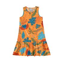 Vestido Infantil Laranja Estampado Safari Alakazoo