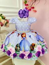 Vestido Infantil Lilás Bolinhas Princesa Sofia Cinto Pérolas - tematicos