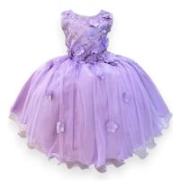 Vestido Infantil Lilás Com Renda e Aplique de Flores Formatura