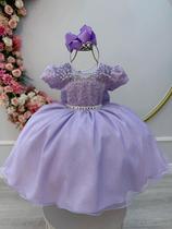 Vestido Infantil Lilás com Tule Bordado com Glitter Daminhas Luxo festa