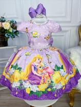 Vestido Infantil Lilás Princesa Rapunzel No Jardim Pérolas super luxo festa RO3252LL