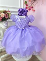 Vestido Infantil Lilás Princesa Sofia C/ Apliques de Flores Luxo Festa 1293LA