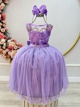 Vestido Infantil Lilás Renda Metalizada Tule C/ Brilho Damas Vestido Infantil Lilás Renda Metalizada Tule C/ Brilho Damas