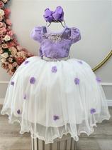 Vestido Infantil Lilás Saia Off Renda Casamento Formatura Vestido Infantil Lilás Saia Off Renda Casamento Formatura