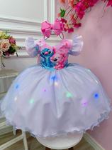 Vestido Infantil Lilo Stitch Angel Rosa Tule Azul Glitter Com Led Vestido Infantil Lilo Stitch Angel Rosa Tule Azul Glitter Com Led