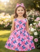 Vestido Infantil Lilo Stitch e Angel Com Laço Rosa Colorido Vestido Infantil Lilo Stitch e Angel Com Laço Rosa Colorido