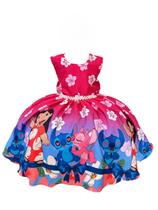 Vestido Infantil Lilo Stitch E Angel Pink Colorido Festas