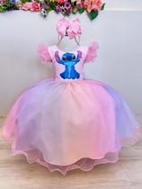 Vestido Infantil Lilo Stitch e Angel Rosa Saia Colorida Vestido Infantil Lilo Stitch e Angel Rosa Saia Colorida