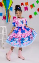 Vestido Infantil Lilo Stitch e Angel Xadrez Rosa Festas (1419RS)
