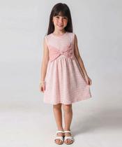 Vestido Infantil Listrada Laço Tam 4 a 10 Rosa-31026