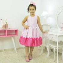 vestido infantil listrado tema laço rosa pink