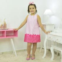 vestido infantil listrado tema laço rosa pink - Tubinho trapézio