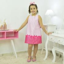 vestido infantil listrado tema laço rosa pink - Tubinho trapézio vestido infantil listrado tema laço rosa pink - Tubinho trapézio