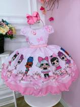 Vestido Infantil Lol Rosa Flores e Cinto de Pérolas Luxo Festa 1115RS - Utchuk Kids