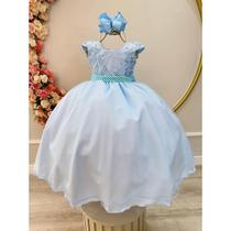 Vestido Infantil Longo Azul Bebê Claro Serenity Cinderela Elsa Frozen Casamento Formatura Dama Daminha Festa Social Luxo