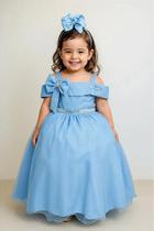 Vestido Infantil Longo Azul Bebê para Formatura com Tule e Glitter para Festa Vestido Infantil Longo Azul Bebê para Formatura com Tule e Glitter para Festa
