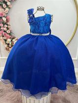 Vestido Infantil Longo Azul Royal com Busto de Renda para Festas e Daminhas