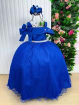 Vestido Infantil Longo Azul Royal Formatura Tule Glitter Festa - Tecido Techno Sport