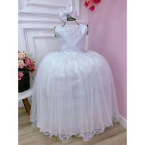 Vestido Infantil Longo Branco Batismo Batizado Comunhão Eucaristia Dama Daminha Florista Noivinha Casamento Festa Social