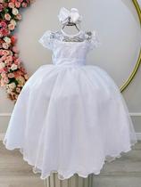 Vestido Infantil Longo Branco Busto Com Renda Luxo Damas Vestido Infantil Longo Branco Busto Com Renda Luxo Damas
