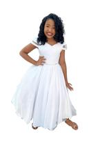 Vestido Infantil longo Branco Com Busto Nervura Cinto Pérolas Damas Florista Noivinha Formatura