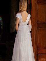 Vestido Infantil Longo Branco com Saia Tule Infantil Festa Batizado Formatura Ref4027