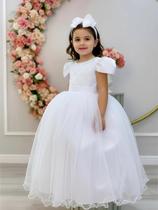 Vestido Infantil Longo Branco Com Strass Princesas Luxo Festa Noivinhas Daminhas Vestido Infantil Longo Branco Com Strass Princesas Luxo Festa Noivinhas Daminhas