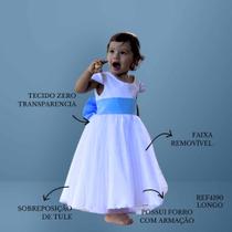 Vestido Infantil Longo Branco com Tule e Faixa Azul Bebê Serenity Daminha Casamento Festa Florista REF4190 Vestido Infantil Longo Branco com Tule e Faixa Azul Bebê Serenity Daminha Casamento Festa Florista REF4190
