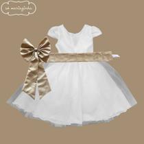 Vestido Infantil Longo Branco com Tule e Faixa Dourado Serenity Daminha Casamento Festa Florista REF4190 Vestido Infantil Longo Branco com Tule e Faixa Dourado Serenity Daminha Casamento Festa Florista REF4190