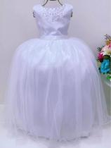 Vestido Infantil Longo Branco Daminha Batismo 4 a 16 anos