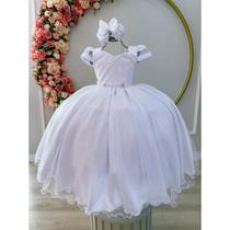 Vestido Infantil Longo Branco Formatura Casamento Batismo Batizado Comunhão Eucaristia Florista Noivinha Casamento Festa