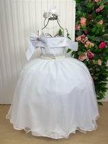 Vestido Infantil Longo Branco para Formatura com Tule e Glitter para Festas