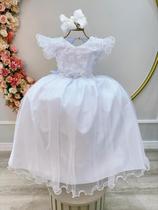 Vestido Infantil Longo Daminhas de Honra Branco C/ Apliques luxo festa RO2371BR