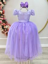Vestido Infantil Longo Lilás com Strass e Pérolas Damas Luxo Festa