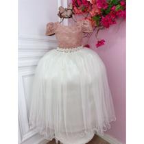 Vestido Infantil Longo Marfim Perolado Creme Champagne Bege Dourado Nude Formatura Casamento Dama Daminha Florista Festa