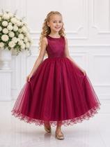 Vestido Infantil Longo Marsala Luxo para Daminha, Casamento e Festa Elegante Vestido Infantil Longo Marsala Luxo para Daminha, Casamento e Festa Elegante
